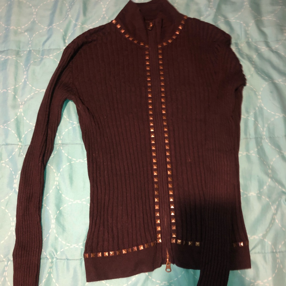 Studded Ribbed zip up sweater